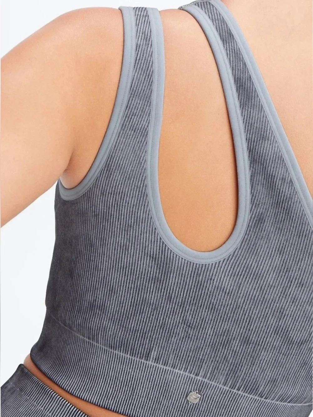 Fabletics x Maddie Ziegler Christa Asymmetric Sports Bra Raincloud Gray M - Picture 2 of 5